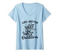 Women's Raccoon Hiker Adventure Wilderness Explorer V-Neck T-Shirt
