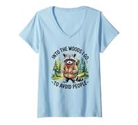 Women's Raccoon Hiking Forest Introvert Avoid People V-Neck T-Shirt