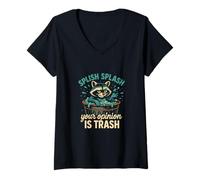 Womens Raccoon Humor Splish Splash Your Opinion is Trash Raccoon V-Neck T-Shirt