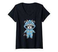 Women's Raccoon in A Monster Pajama Raccoon in A Monster Pajama V-Neck T-Shirt