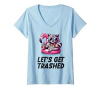 Women's Raccoon Let's Get Trashed Vacation Pool Beach Drinking Drunk V-Neck T-Shirt