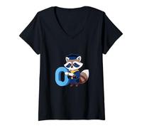Women's Raccoon Letter O Graduation Design V-Neck T-Shirt