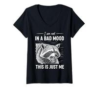 Womens Raccoon Not in A Bad Mood Sarcastic Animal Attitude V-Neck T-Shirt