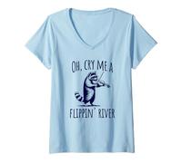 Womens Raccoon Playing Violin: Oh, Cry Me A Flippin' River V-Neck T-Shirt
