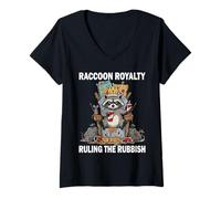 Womens Raccoon Royalty Ruling The Rubbish Trash King Animal V-Neck T-Shirt