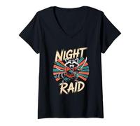 Womens Raccoon Samurai Night Raid Vector Art V-Neck T-Shirt