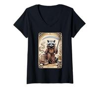 Womens Raccoon Tarot Card Death Witchcraft Funny Raccoon V-Neck T-Shirt