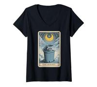 Womens Raccoon Tarot Card The Hermit Raccoon V-Neck T-Shirt