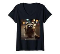 Women's Raccoon with an Iced Coffee & A Cigarette Funny Stressed Out V-Neck T-Shirt
