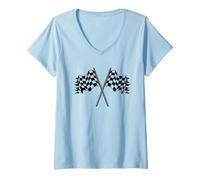 Women's Race Car Checkered Flag Racing V-Neck T-Shirt