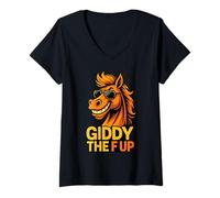 Womens Race Horse Funny Derby Day Giddy The F Up V-Neck T-Shirt