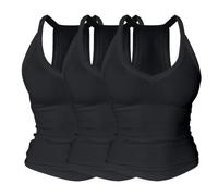 Women's Racerback Vest Top with Built in Bra V Neck Ribbed All-in-one Camisole Soft Stretch Gym Workout Yoga Longline Tank Tops Breathable Basic Strappy Vests for Loungewear City Walk 3 Pack