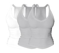 Women's Racerback Vest Top with Built in Bra V Neck Ribbed All-in-one Camisole Soft Stretch Gym Workout Yoga Longline Tank Tops Breathable Basic Strappy Vests for Loungewear City Walk 3 Pack
