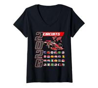 Women's Racing Car Silhouette 2026 Motorsport Schedule V-Neck T-Shirt