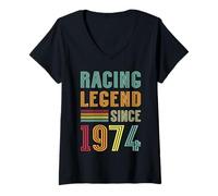 Womens Racing Legend 1974 51 Years Motorsports 51st Birthday Racer V-Neck T-Shirt