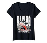 Womens Racing My Therapy Motorsport Race Driver Hobby Racer Track V-Neck T-Shirt