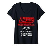Womens Racing Requires Balls Speed Track Events Car Club V-Neck T-Shirt