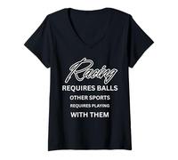 Womens Racing Requires Balls Speed Track Events Car Club V-Neck T-Shirt