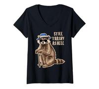 Womens Racoon Cute Funny Old Grandpa Still Trashy Vintage Graphic V-Neck T-Shirt