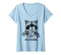 Womens Racoon Funny Cute Tea Therapy Animal Friend Vintage Ironic V-Neck T-Shirt