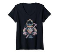 Women's Radiant Cosmic Lapidary Astronaut Finding a Glowing geode V-Neck T-Shirt