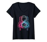 Women's Radiant Galaxy Lapidary Artist Finding a Cosmic Mineral V-Neck T-Shirt