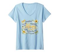 Women's Radiant Mom Floral Sunshine Bumblebee Design V-Neck T-Shirt