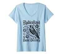 Women's Radicalized By Basic Decency Crow Raven Floral V-Neck T-Shirt