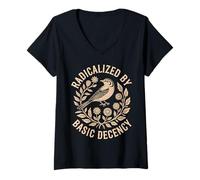Womens Radicalized by Basic Decency Feminist Bird Floral V-Neck T-Shirt