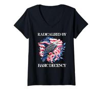 Womens Radicalized by Basic Decency Flag Pro Democracy Anti Fascism V-Neck T-Shirt