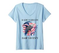 Womens Radicalized by Basic Decency Flag Pro Democracy Anti Fascism V-Neck T-Shirt