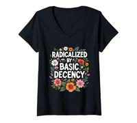 Womens Radicalized by Basic Decency Floral Art V-Neck T-Shirt