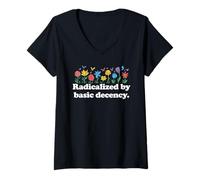 Womens Radicalized By Basic Decency Flowers Women's Liberal V-Neck T-Shirt