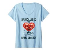 Womens Radicalized by Basic Decency Heart Tree Statement V-Neck T-Shirt