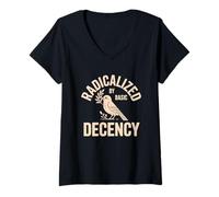 Women's Radicalized By Basic Decency Peace Dove Activist Message V-Neck T-Shirt