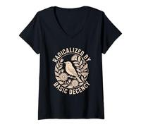 Women's Radicalized By Basic Decency Social Justice Bird V-Neck T-Shirt