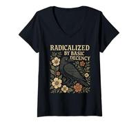 Womens Radicalized by Basic Decency Vintage Gothic Crow V-Neck T-Shirt