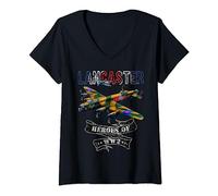 Womens RAF Avro Lancaster WW11 British Bomber V-Neck T-Shirt