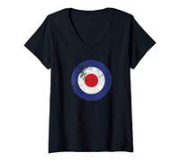 Womens RAF Type D Roundel | Mod Target Music Logo Vintage Air Force V-Neck T-Shirt
