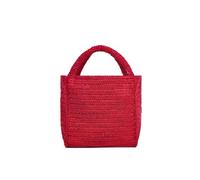 Womens Raffia Solid Metal Plate Square Woven Tote With Pocket Red 20cmx30cm