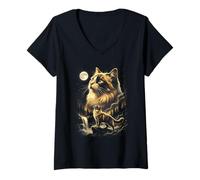 Women's Ragdoll Cat Howling At The Moon Meme V-Neck T-Shirt