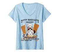 Womens Ragdoll Cat Kitty Biscuits Bakery Baking Chef Smile Cat Love V-Neck T-Shirt