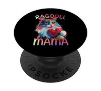 Womens Ragdoll Cat Mom Heart Pop Art Ragdoll Cat Lovers PopSockets Swappable PopGrip