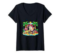 Women's Ragdoll Relaxing On Beach Funny Summer Vacation Hawaiian V-Neck T-Shirt