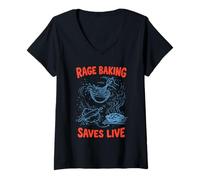 Women's Rage Baking Saves Live Chaos Kitchen Funny Ironic Baker V-Neck T-Shirt