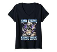 Women's Rage Baking Saves Lives Funny Angry Cat Home Bakers V-Neck T-Shirt