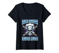 Women's Rage Baking Saves Lives Skull Rolling Pins Baker V-Neck T-Shirt