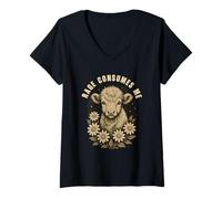 Womens Rage Consumes Me Cute Cow Highland Calf Flower Funny Meme V-Neck T-Shirt
