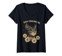 Womens Rage Consumes Me Funny Cat Meme Anime V-Neck T-Shirt