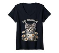 Womens Rage Consumes Me Funny Cat Meme V-Neck T-Shirt